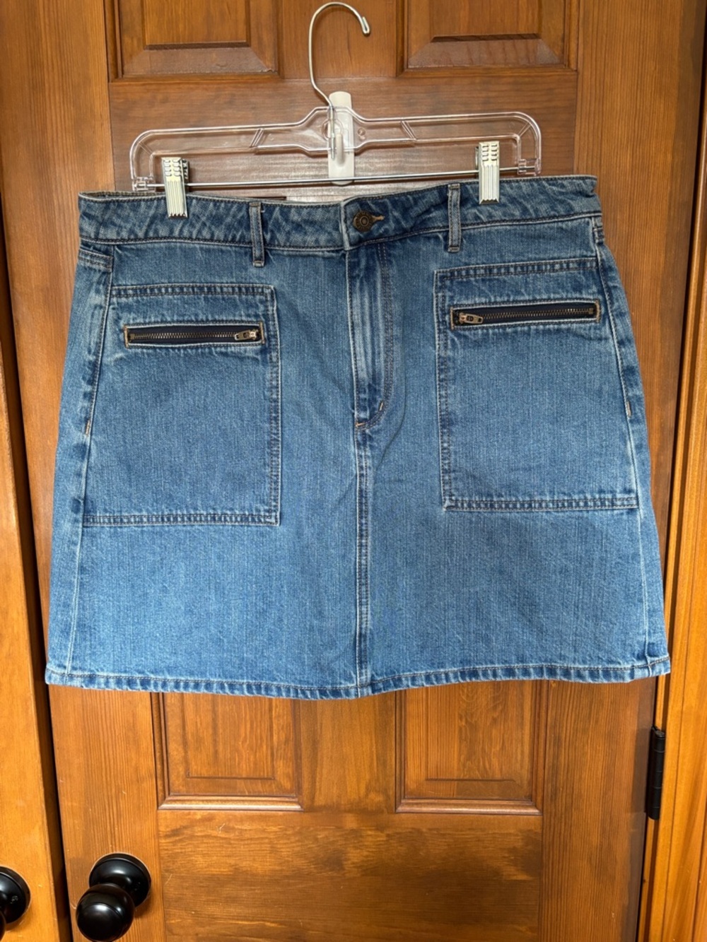Classic Blue Denim Zip-Pocket Mini Skirt